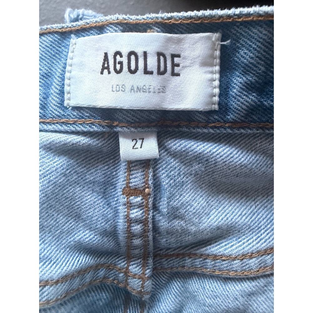 AGOLDE Dee Denim Shorts 27 Chime Blue Light Wash High Rise Distressed Raw Hem - Picture 10 of 13